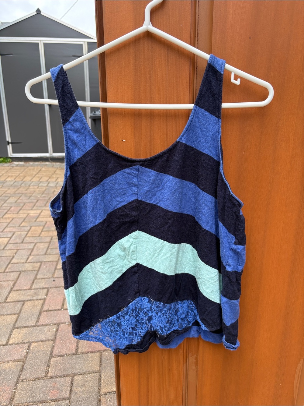 Garage Striped Navy Lace Tank Top